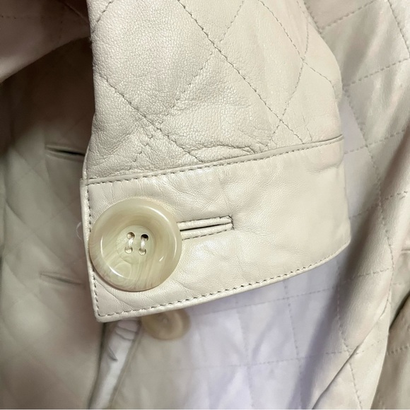 Wilsons Leather Cream Topstitched Diamond Pattern  Ivory Leather Jacket XL - Picture 7 of 12